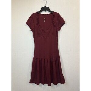Free People Dress Medium Midi Burgundy V-neck Ruffle